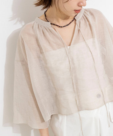 ウォッシャブルシアーリネンカールマイヤーショートブラウス