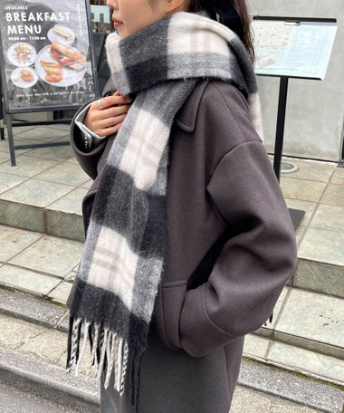 FR刺繍ブークレチェックストール