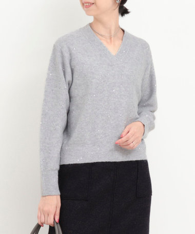 ミニスパンコールVネックプルオーバーニット