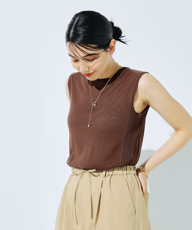 リネン混ノースリーブニットプルオーバー