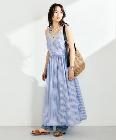 ストライプギャザーキャミワンピース