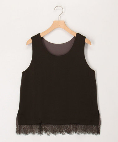 サテン×スムース裾レースタンクトップ