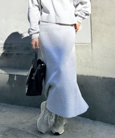 《手洗い可能》《セットアップ対応》スウェットライク2WAYニットスカート