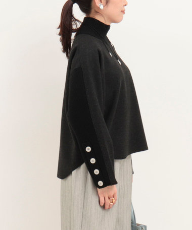 カットソー×畦ニットプルオーバー