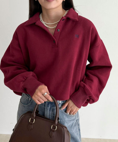 FR刺繍衿付き起毛スウェットプルオーバー