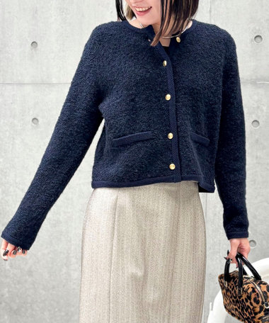 ブークレーニット クルーネックカーディガン