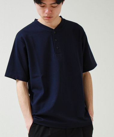【抗菌防臭】ポンチ素材 ヘンリーネックTシャツ