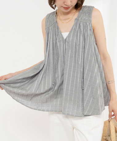 【MARILYN MOON/マリリーンムーン】sheer check 2way gathered blouse