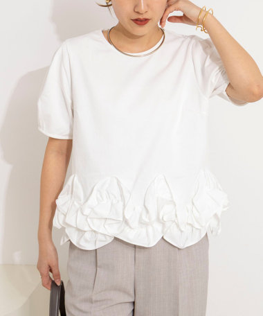 ウォッシャブル裾フリルカットプルオーバー