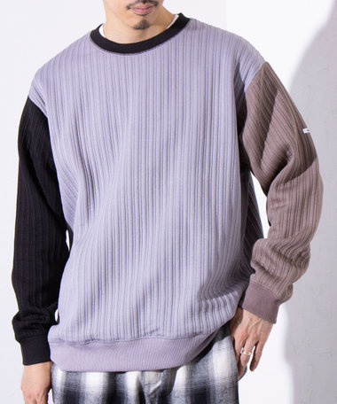 【GLOSTER/グロスター】 ストライプ キルティング スウェット プルオーバー