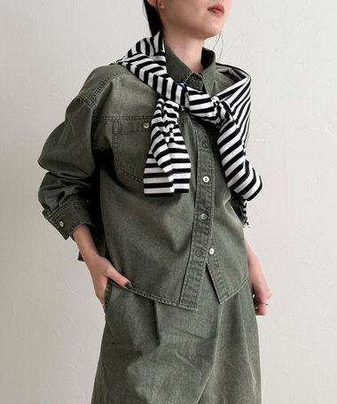 《セットアップ対応》デニムボウタイクロップドシャツ