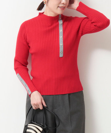 フロントボタン配色ラメプルオーバーニット