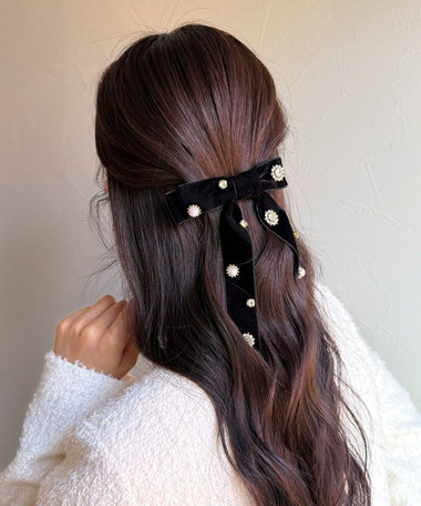 ベロアビジューリボンバレッタ（5-0534-6-35-403）｜fredy emue