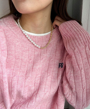 パール×ねじりチェーンハーフネックレス