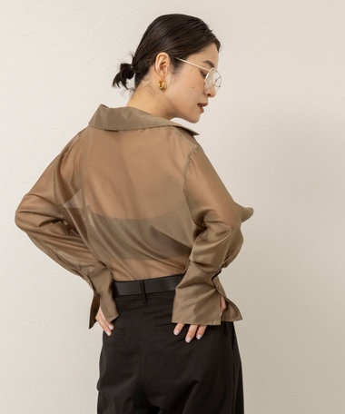 【MAQWEL/マクウェル】ウォッシャブルオープンカラーシアーブラウス