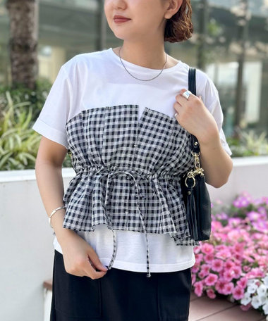 シアーチェックビスチェ付きTシャツ