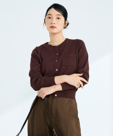 FR刺繍コットン混BASICカーディガン