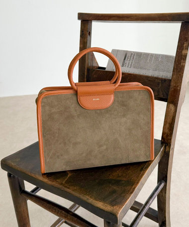 スエード配色ボックスボストンバッグ