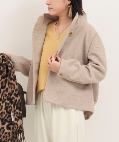 ウーレットヘリンボンスタンドショートコート