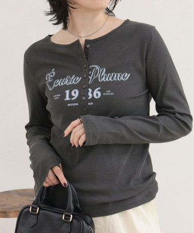 ヘンリーネックグラフィックロンTシャツ