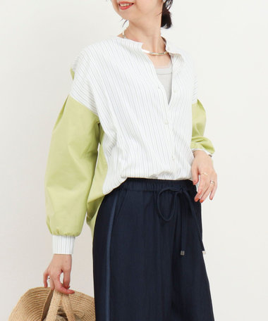 ストライプバイカラーブラウス