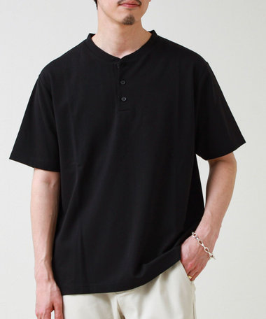 【抗菌防臭】ポンチ素材 ヘンリーネックTシャツ