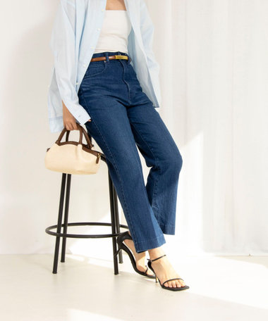RM denim】スリットクロップドハイウエストデニム（5-0038-1-09