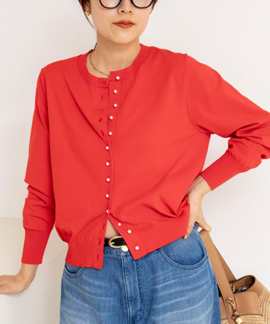 《手洗い可能》コットンテックスクルーネックカーディガン