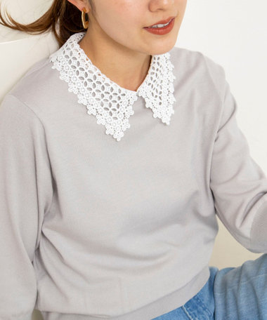 《手洗い可能》襟レース取り外し6分袖プルオーバー
