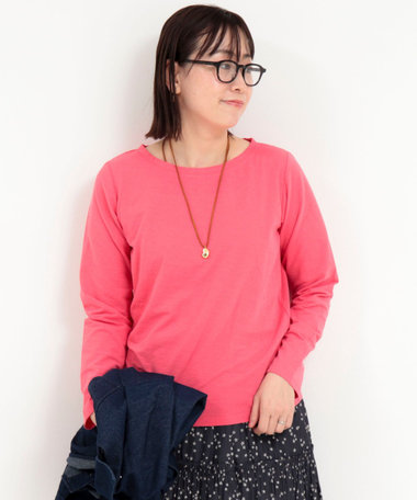 パール釦開き麻調長袖カットソー