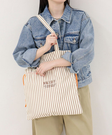 アウトポケットストライプロゴトートバッグ