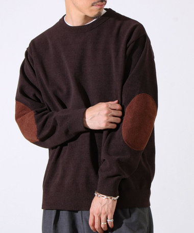 ［WEB限定 SPECIAL PRICE！］【GLOSTER/グロスター】ソフトモール素材 エルボーパッチ クルーニット