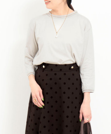 リブ部分シアー カットソー7分袖