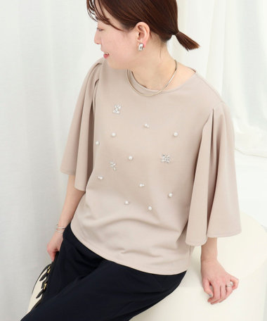 カットジョーゼットパールビジューブラウス