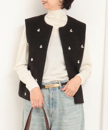 ［OUTLET限定 TIME SALE！］ニット両面パイルビジューベスト