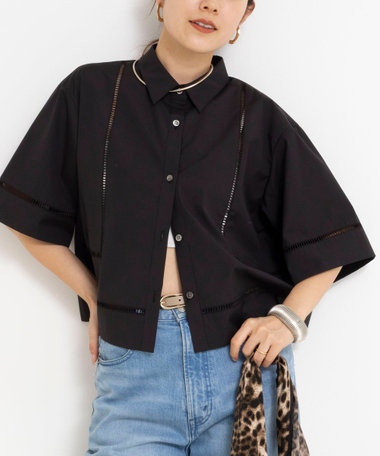 ウォッシャブルはしごレース半袖ショートシャツ