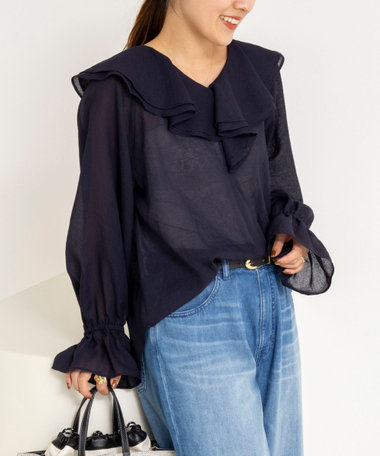 ウォッシャブルラッフルカラーブラウス