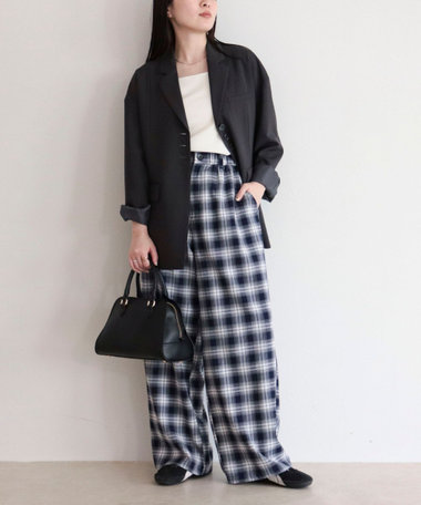チェック柄ワイドパンツ