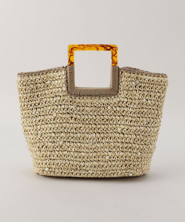 樹脂ハンドルパールビーズ編みバッグ