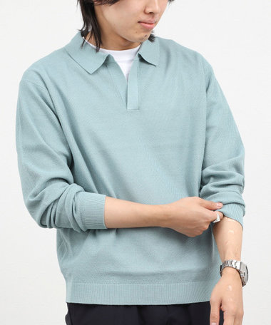 変形カノコ 長袖スキッパーニットポロ 26AW