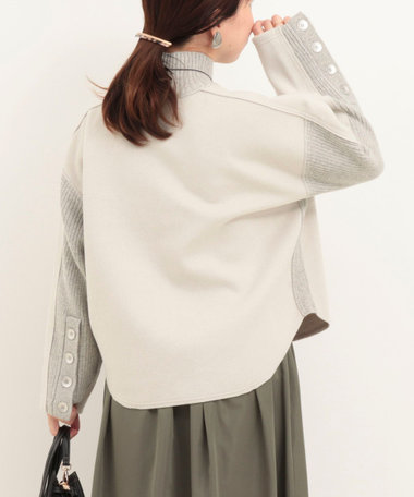 カットソー×畦ニットプルオーバー
