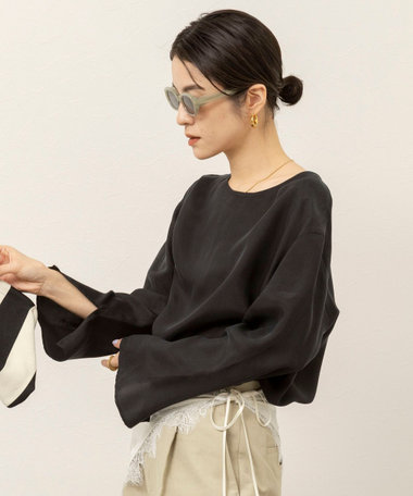 《セットアップ対応》【MAQWEL/マクウェル】ウォッシャブルサテンTブラウス