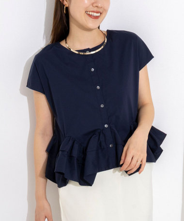 ウォッシャブルペプラムフリル2WAY半袖ブラウス