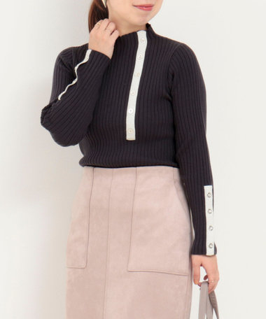 フロントボタン配色ラメプルオーバーニット