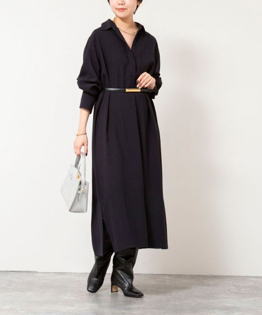 ウォッシャブルツイルロングシャツワンピース