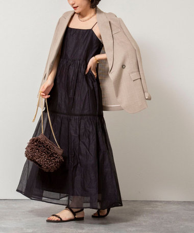 【MARILYN MOON/マリリーンムーン】sheer starched cotton lace tieredワンピース