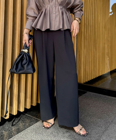 《セットアップ対応》ウォッシャブルイージーツイルセミワイドパンツ