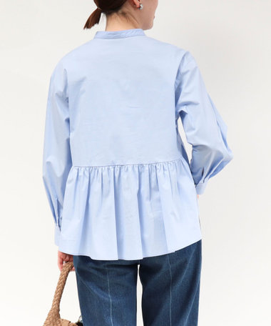 パール釦ペプラムブラウス