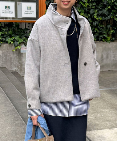 ウーレットヘリンボンスタンドショートコート