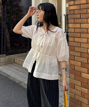 フロントリボンブラウス